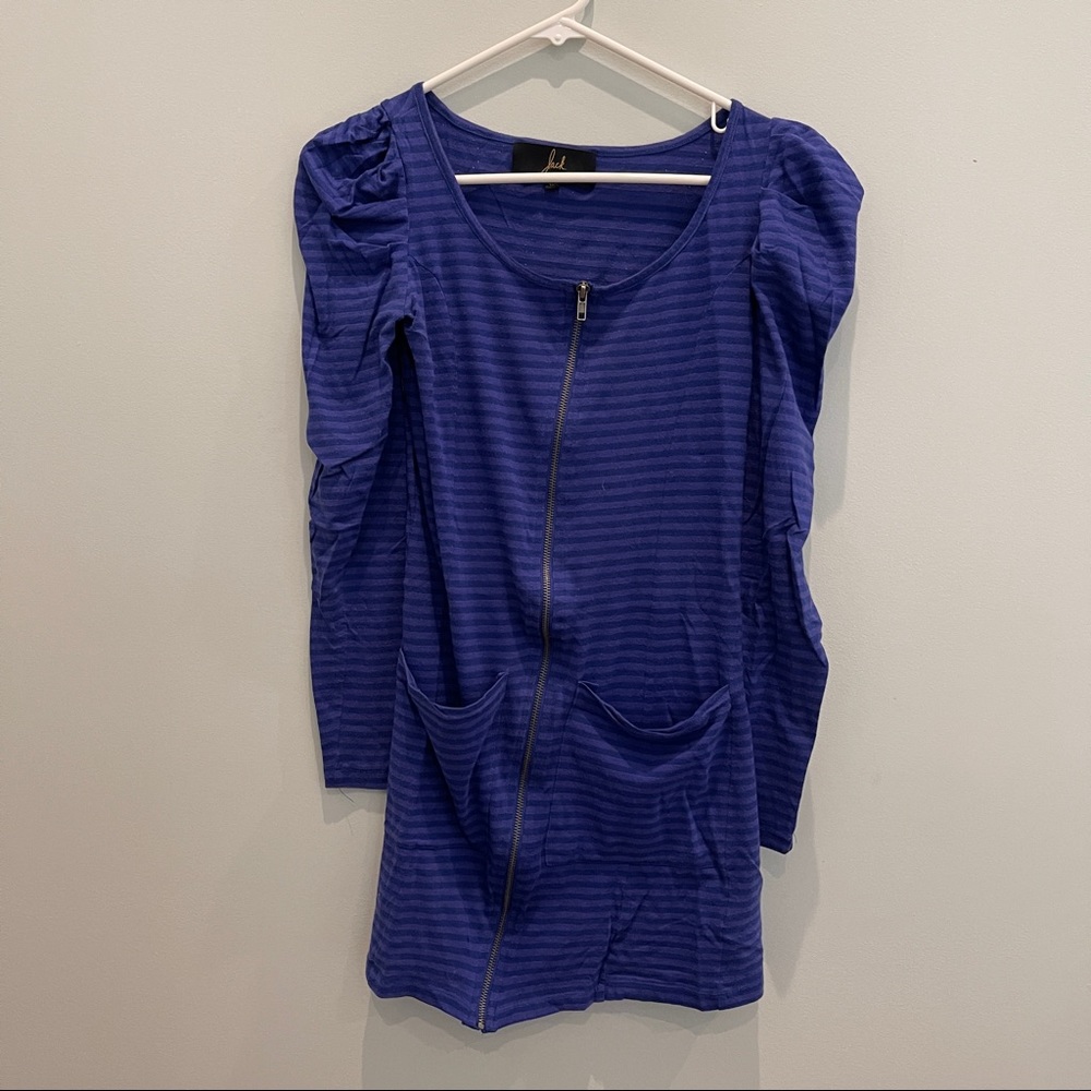 Jack puff sleeve tunic dress with metallic stripes and zip